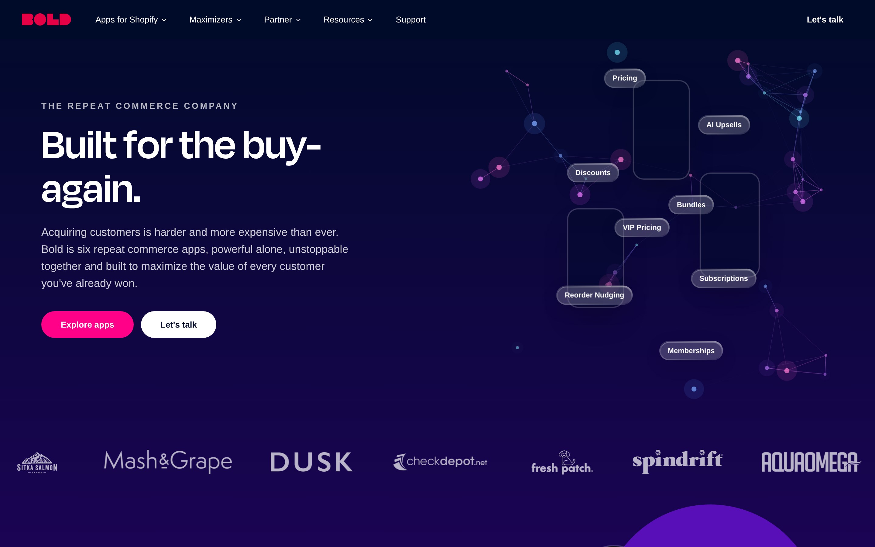 Bold Commerce website homepage: Built for the buy-again